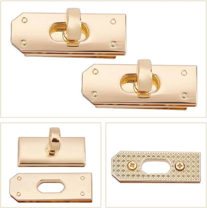 كلاراكو مجموعة من 3 أقفال معدنية ملتوية من كلاركو، مزودة بقفل دوار، ومشابك تثبيت، ومشابك تثبيت معدنية للحقائب، وإكسسوارات صناعة الحقائب اليدوية، باللون الذهبي - Image 3