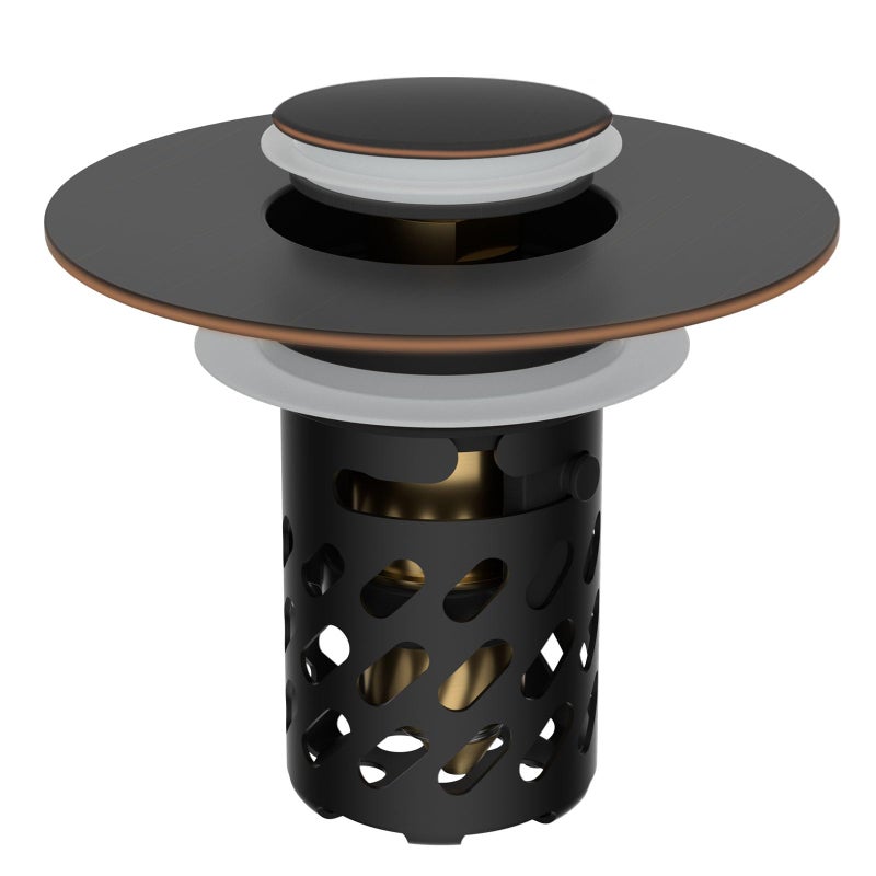 iFealClear All Metal Bathroom Sink Stopper Pop Up Sink Drain Strainer with Removable Stainless Steel Filter Basket Universal for 11236 Sink Brass Bounce Core Hair Catcher Oil Rubbed Bronze - Image 2