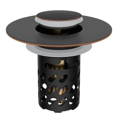 iFealClear All Metal Bathroom Sink Stopper Pop Up Sink Drain Strainer with Removable Stainless Steel Filter Basket Universal for 11236 Sink Brass Bounce Core Hair Catcher Oil Rubbed Bronze - Image 1