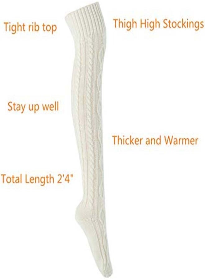 SYOSI High Socks for Women Cable Knit Over Knee Boot Socks Long Warm Leg Warmers for Winter Rhombus Curled Long Tube Knee Socks Ladies Knitted Wool Socks Winter Stockings Over Knee Leg Warmers  - Image 4