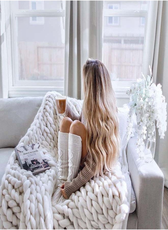 SYOSI High Socks for Women Cable Knit Over Knee Boot Socks Long Warm Leg Warmers for Winter Rhombus Curled Long Tube Knee Socks Ladies Knitted Wool Socks Winter Stockings Over Knee Leg Warmers  - Image 2