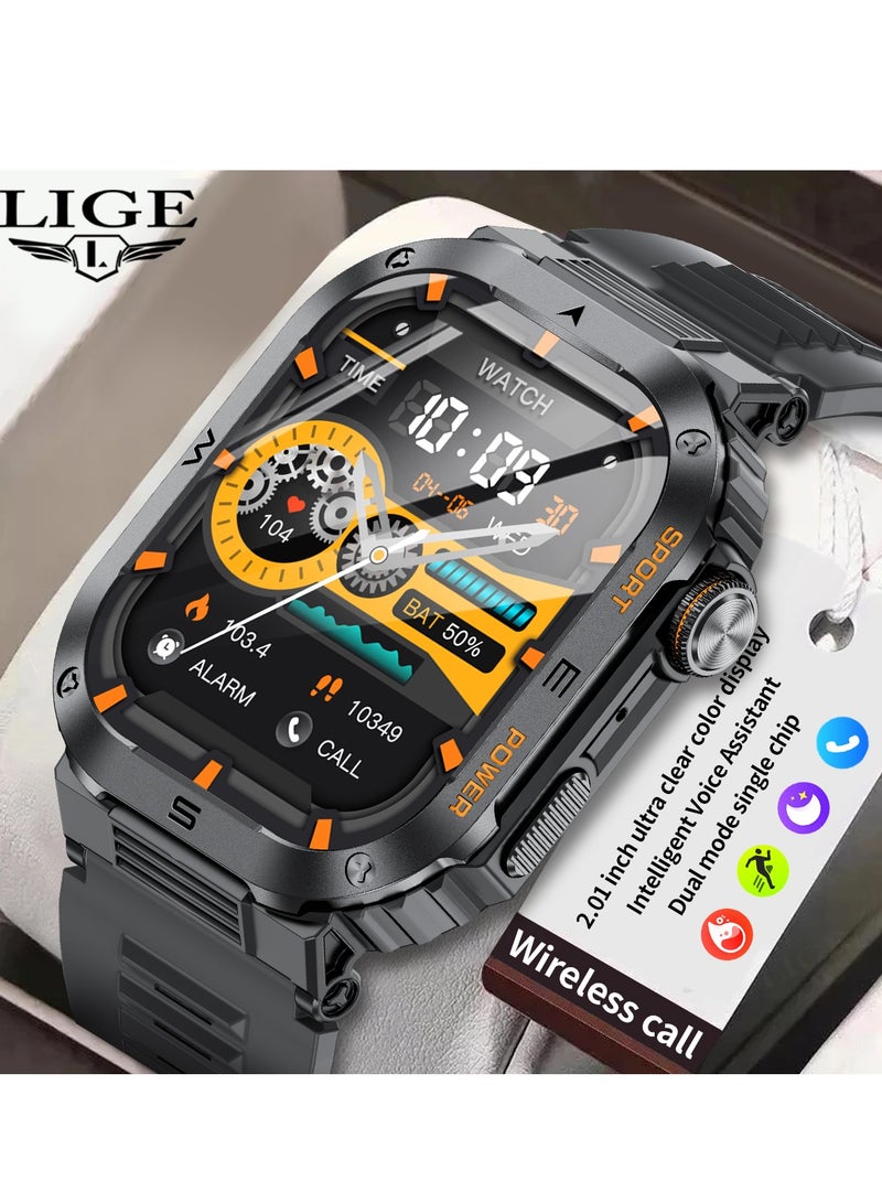 LIGE 2025 Newest Men's 400mAh Big Battery 2.01'' Large Full Touch Screen Sports Smart Watches IP68 Waterproof Support Arabic Silicone Black  - Image 2