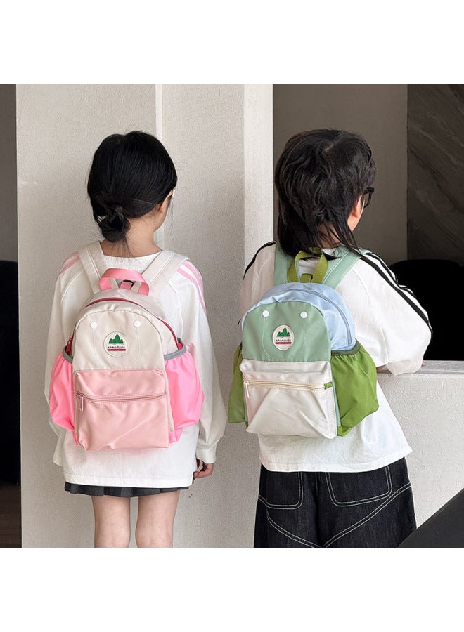 Children's Backpack Kindergarten Baby Cute Cartoon Embroidered Schoolbag Contrast Color Stitching Ridge Protection Wear-resistant Backpack-Color:Green Trumpet - Image 4