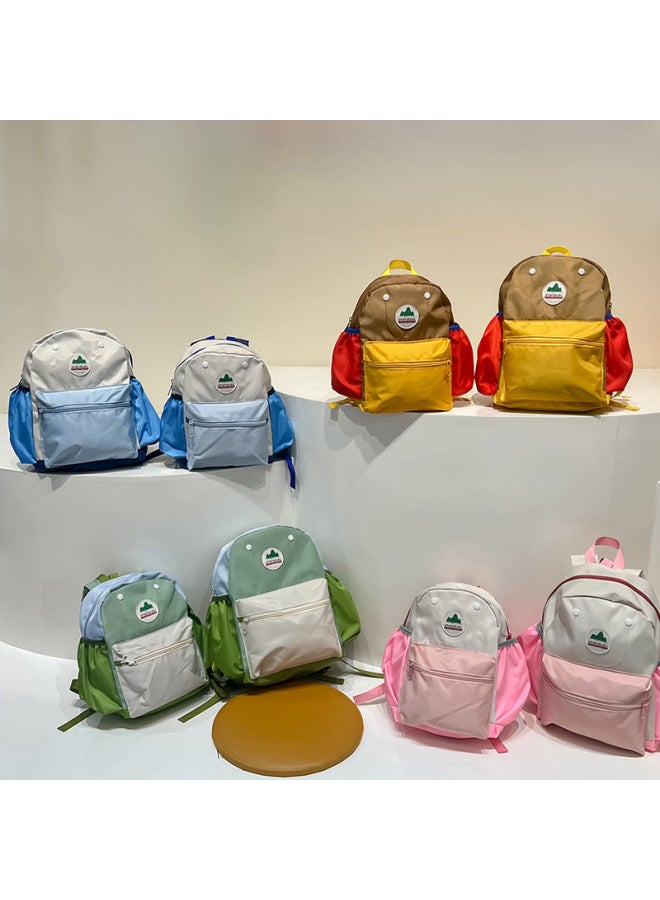 Children's Backpack Kindergarten Baby Cute Cartoon Embroidered Schoolbag Contrast Color Stitching Ridge Protection Wear-resistant Backpack-Color:Green Trumpet - Image 5