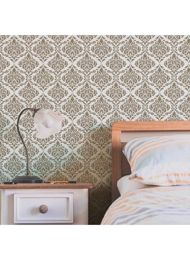 FINGERINSPIRE FINGERINSPIRE Damask Stencil 11.8x11.8 inch Flowers Tile Stencil Template Plastic Symmetrical Florals Pattern Stencil Reusable DIY Art and Craft Stencils for Painting Floors Walls Furniture Decor  - Image 5