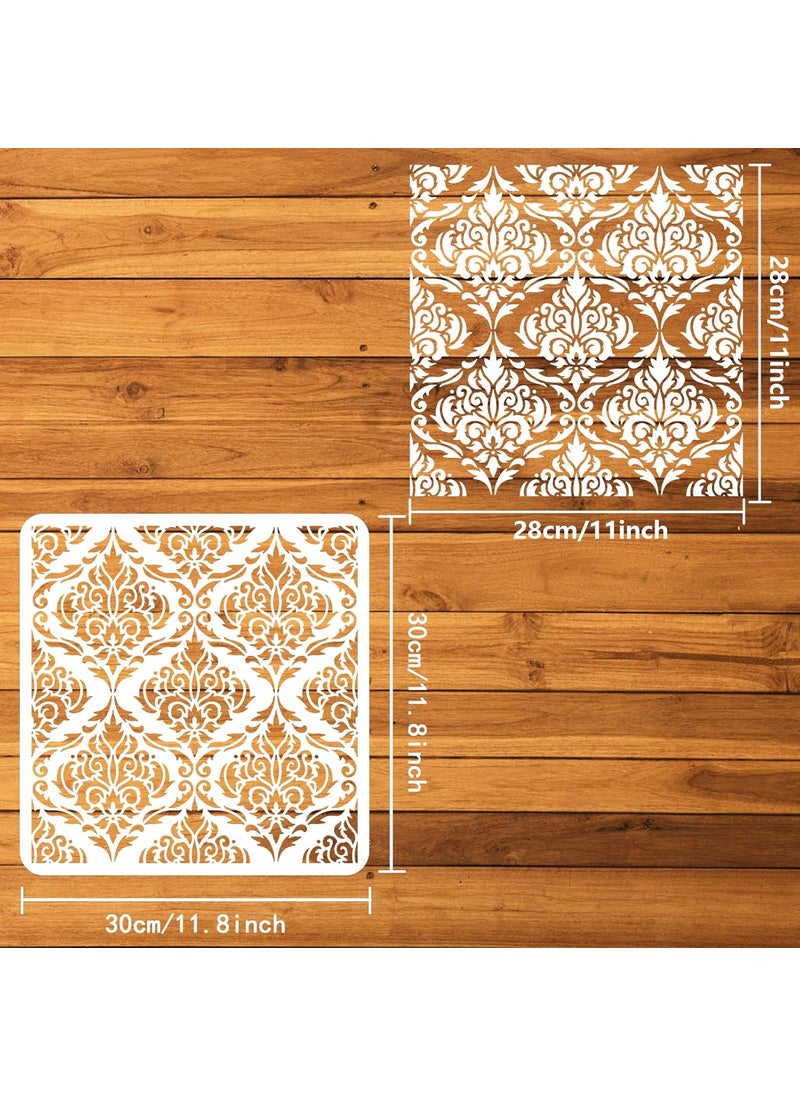 FINGERINSPIRE FINGERINSPIRE Damask Stencil 11.8x11.8 inch Flowers Tile Stencil Template Plastic Symmetrical Florals Pattern Stencil Reusable DIY Art and Craft Stencils for Painting Floors Walls Furniture Decor  - Image 2