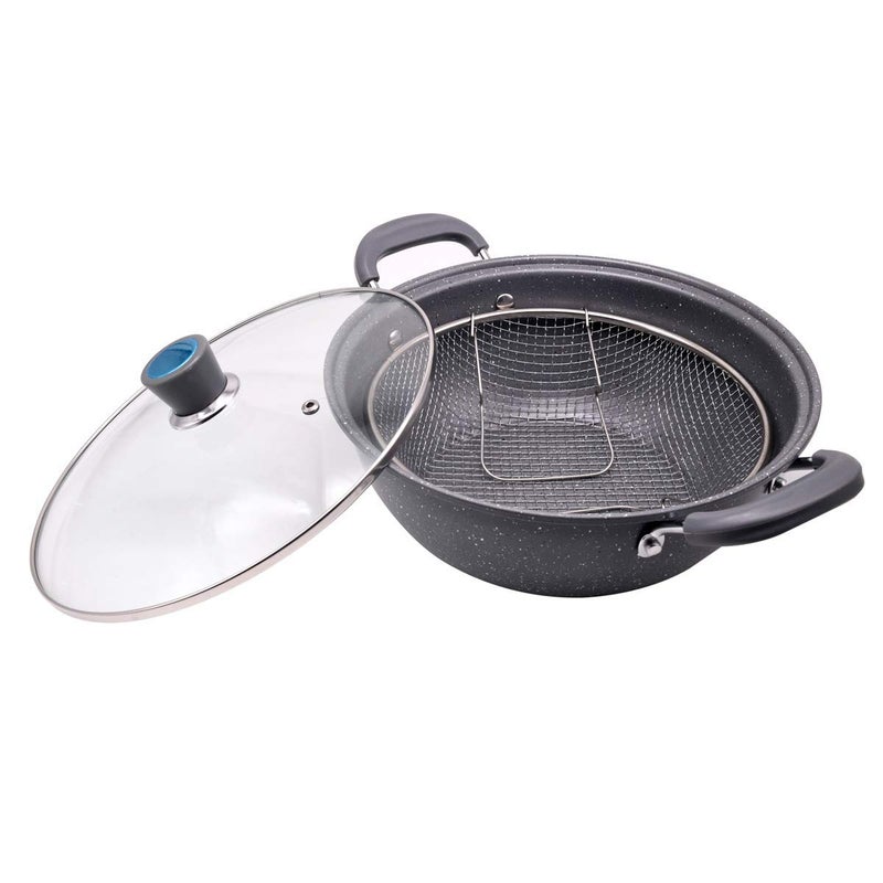 Olpad Non Stick Fry Stir Fry Pan with Lid Wok Pan Steamer Fryer Pot Pans with Lid Frying Basket and Steam Rack Stir Fry Pan 24 cm - Image 1