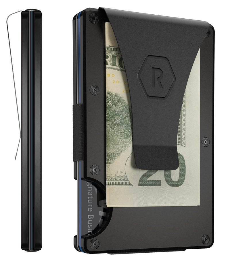 The Ridge محفظة ريدج - محفظة مدمجة نحيفة وعصرية وحامل بطاقات | محفظات جيب أمامية محمية بتقنية RFID | مشبك نقود مدمج | أسود ملكي - Image 1