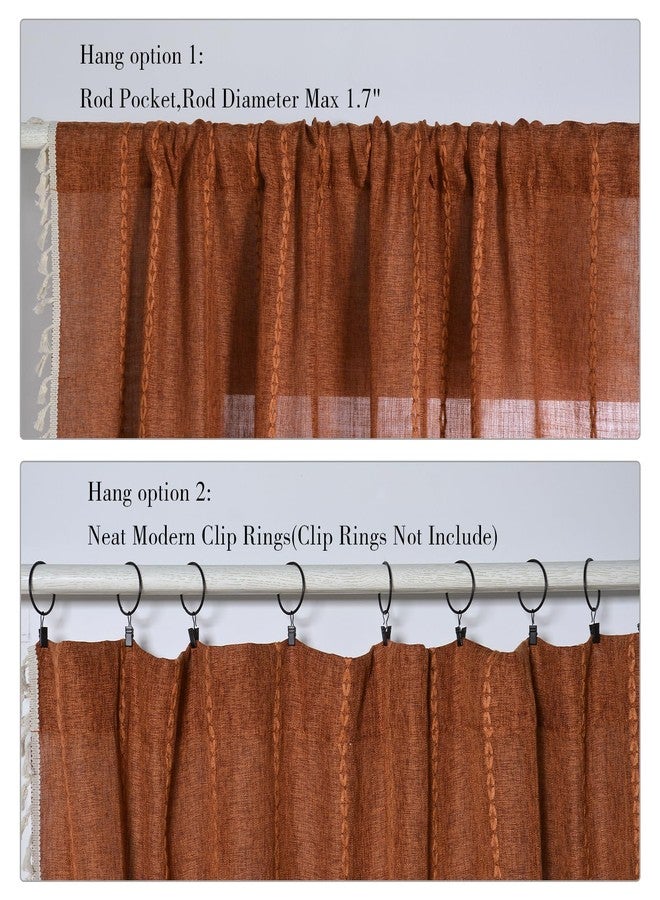 Schweek Terracotta Boho Curtains 84 Inch Length Burnt Orange Farmhouse Curtains for Living Room 2 Panels, Linen Semi Sheer Bohemian Tassel Curtains Rust Rustic Curtains Drapes - Image 5