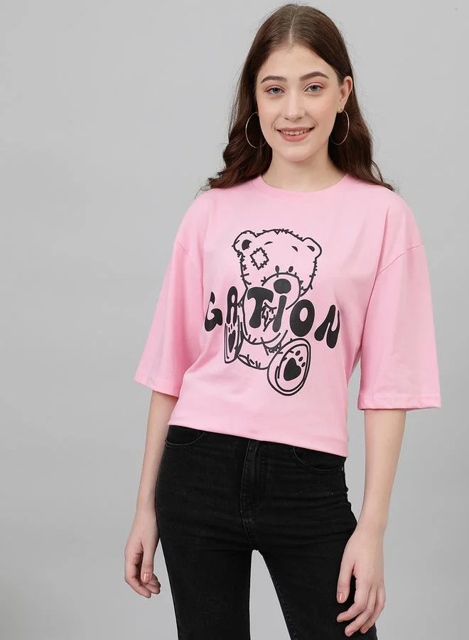 Kotty Oversized Bear Graphic Print Drop Shoulder T-Shirt by Styli