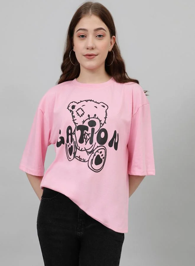 Kotty Oversized Bear Graphic Print Drop Shoulder T-Shirt by Styli