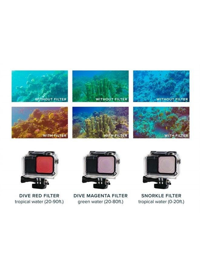 Red Filter for OSMO Action: Includes 60m (196ft) Housing & 3 Filters - Laser Cut Contrast Enhancement Glass - Includes Red, Magenta, & Snorkel Filter [60M HOUSING with Low Iron Glass for Clarity]