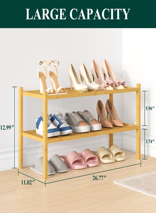Smiry Bamboo Shoe Rack, 2 Tier Shoe Organizer for Entryway & Closet, Stackable Free Standing Storage Shelf for Shoes, Bags & Plants, Natural - Image 2