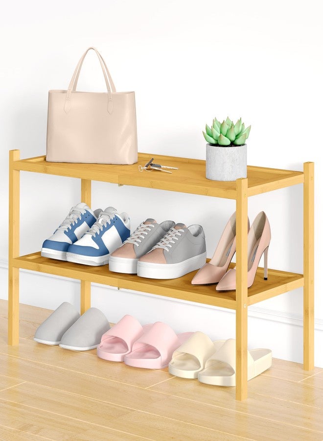 Smiry Bamboo Shoe Rack, 2 Tier Shoe Organizer for Entryway & Closet, Stackable Free Standing Storage Shelf for Shoes, Bags & Plants, Natural - Image 1
