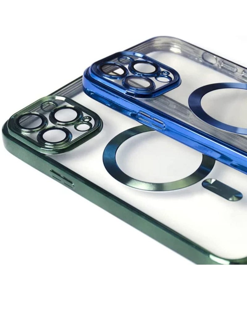 Luxury Plating Clear Magnetic For Magsafe Wireless Charge Case Compatible With IPhone 14 Pro|14 Pro Max Soft Silicone Ultraslim Edges Protective TPU PC Hybrid Case(Blue Pro) - Image 2