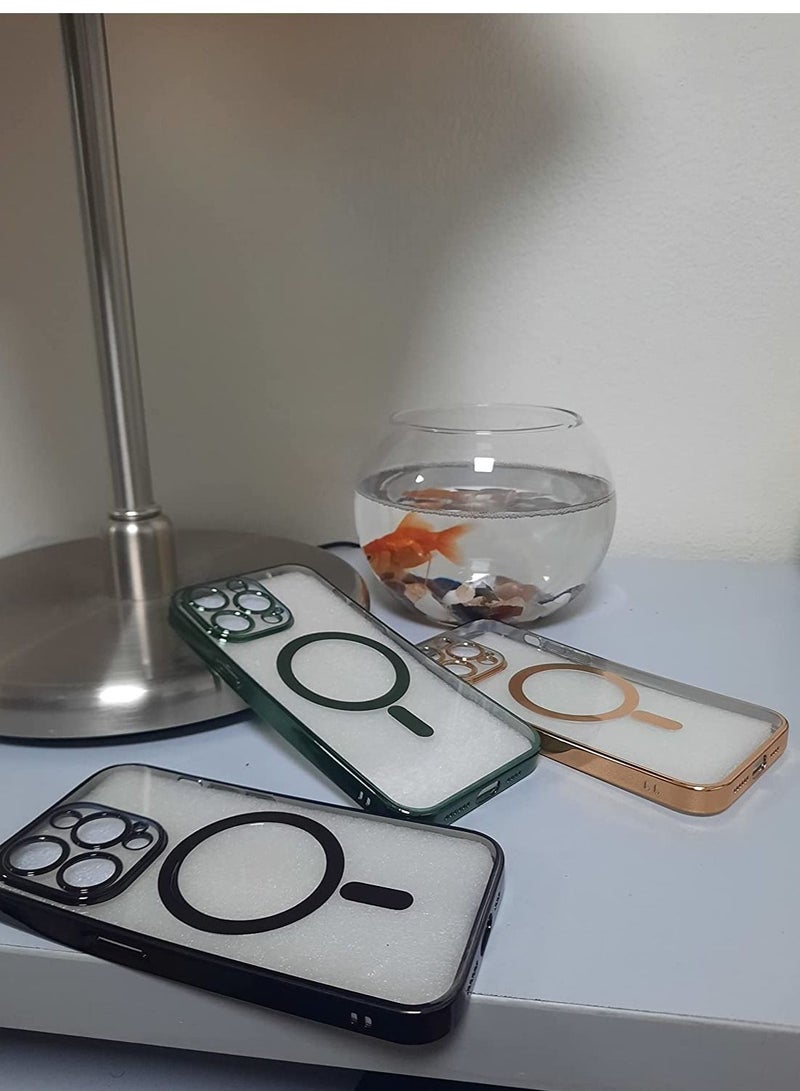 Luxury Plating Clear Magnetic For Magsafe Wireless Charge Case Compatible With IPhone 14 Pro|14 Pro Max Soft Silicone Ultraslim Edges Protective TPU PC Hybrid Case(Blue Pro) - Image 4