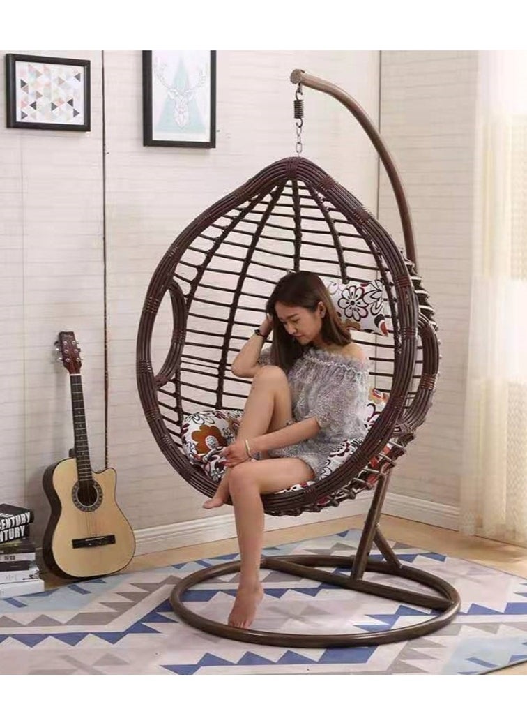KARNAK - Outdoor Comfortable Swing Chair Nordic Home Balcony Hanging Basket Wicker Chair Swing Leisure Bird's Nest Adult Hanging Chair for Terrace Balcony Garden (Brown) - Image 1
