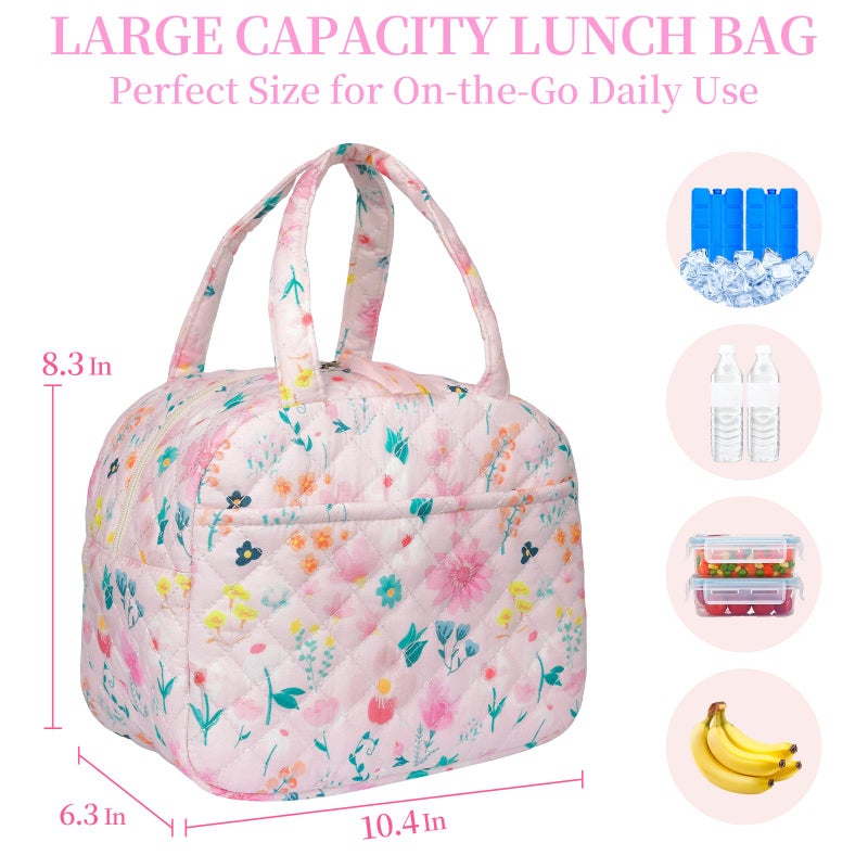 WOBAGMEN Quilted Lunch Box for Women,Lunch Box for Teen Girls,Cute Floral Lunch Bags for Work, School,Office,Picnic,Travel (Watercolor floral) - Image 2