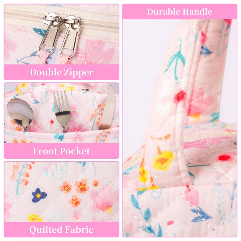WOBAGMEN Quilted Lunch Box for Women,Lunch Box for Teen Girls,Cute Floral Lunch Bags for Work, School,Office,Picnic,Travel (Watercolor floral) - Image 3