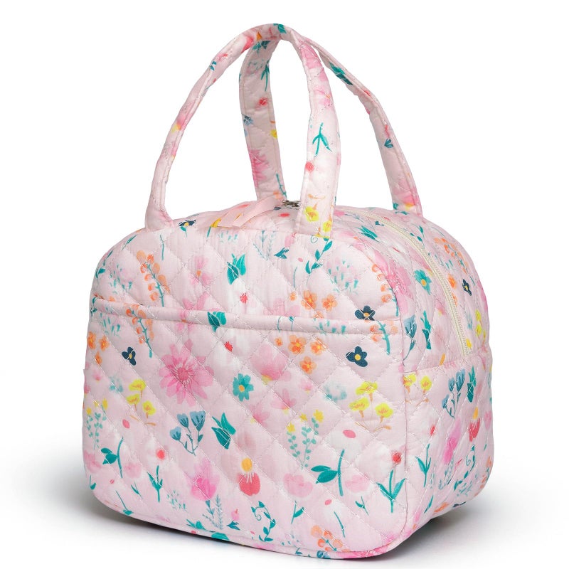 WOBAGMEN Quilted Lunch Box for Women,Lunch Box for Teen Girls,Cute Floral Lunch Bags for Work, School,Office,Picnic,Travel (Watercolor floral) - Image 1