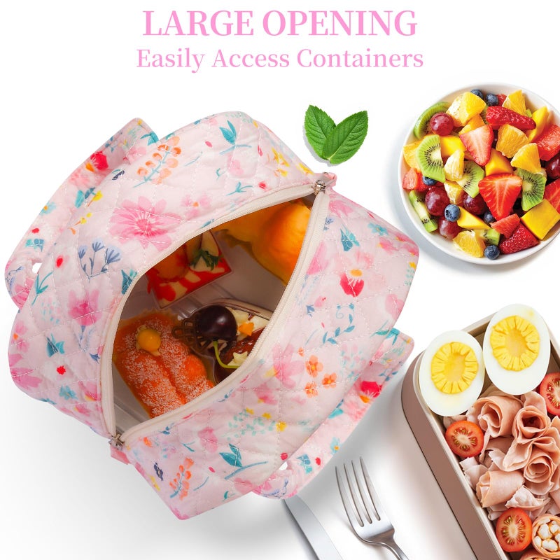 WOBAGMEN Quilted Lunch Box for Women,Lunch Box for Teen Girls,Cute Floral Lunch Bags for Work, School,Office,Picnic,Travel (Watercolor floral) - Image 4