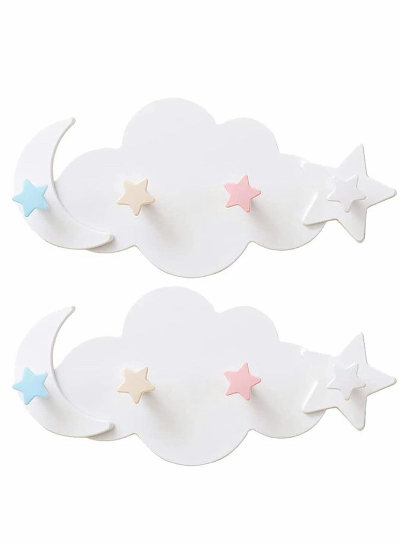 Excefore 2 Pcs Moon Star Cloud Shape Wall Hooks, Nail- Free Creative Heavy Duty Clothes Hangers Keys Ring Holder Adhesive Wall Racks  - Image 1