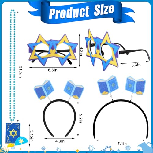 Loetere 36 Pcs Hanukkah Party Favors Set with Chanukah Eyeglasses Hexagram Star Menorah Dreidel Headbands Hanukkah Bead Necklace Costume Accessories Decorations for Chanukah Party Supplies - Image 5