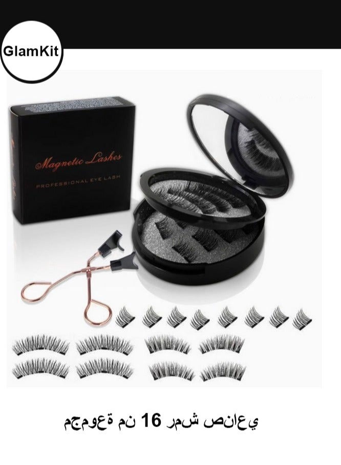 GlamKit Dual Magnetic Eyelashes without Eyeliner or Glue Needed, Reusable False Lashes Natural Look 3D Effect Waterproof Fake Eyelash Set with Applicator, Easy to Wear ,8Pairs - Image 1