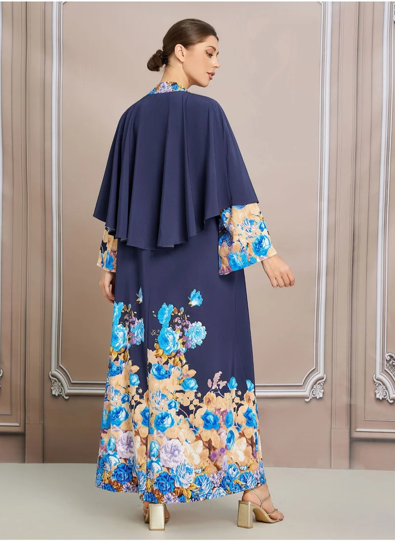 Madam Uniq Printed Shawl Abaya Robe