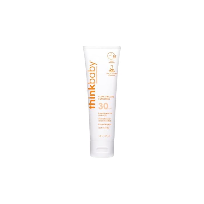 Thinkbaby SPF 30 Mineral Baby Sunscreen, Clear Zinc Oxide, 3 fl oz – Natural, Water Resistant, Kids & Toddler Sun Protection, Reef Safe