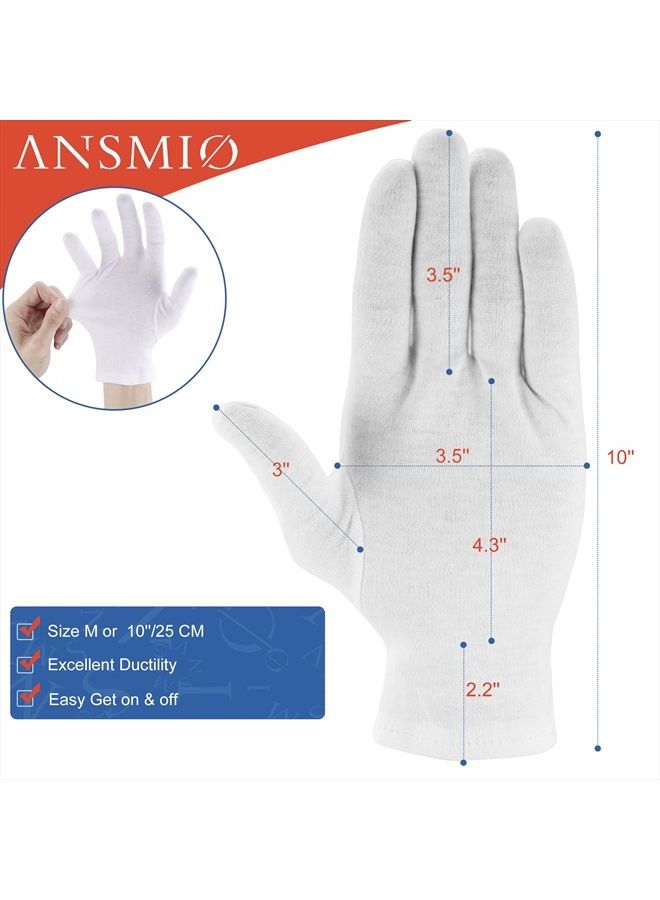 ANSMIO 12 Pairs Cotton Gloves, White Gloves for Dry Hands, Cotton Gloves for Eczema, Moisturizing Night Gloves, White Gloves 100% Cotton, Size M (12 Pairs) - Image 2