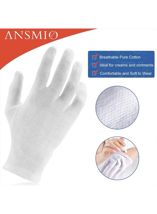 ANSMIO 12 Pairs Cotton Gloves, White Gloves for Dry Hands, Cotton Gloves for Eczema, Moisturizing Night Gloves, White Gloves 100% Cotton, Size M (12 Pairs) - Image 5