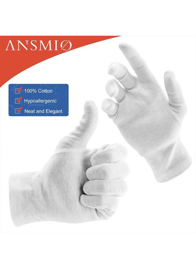 ANSMIO 12 Pairs Cotton Gloves, White Gloves for Dry Hands, Cotton Gloves for Eczema, Moisturizing Night Gloves, White Gloves 100% Cotton, Size M (12 Pairs) - Image 4