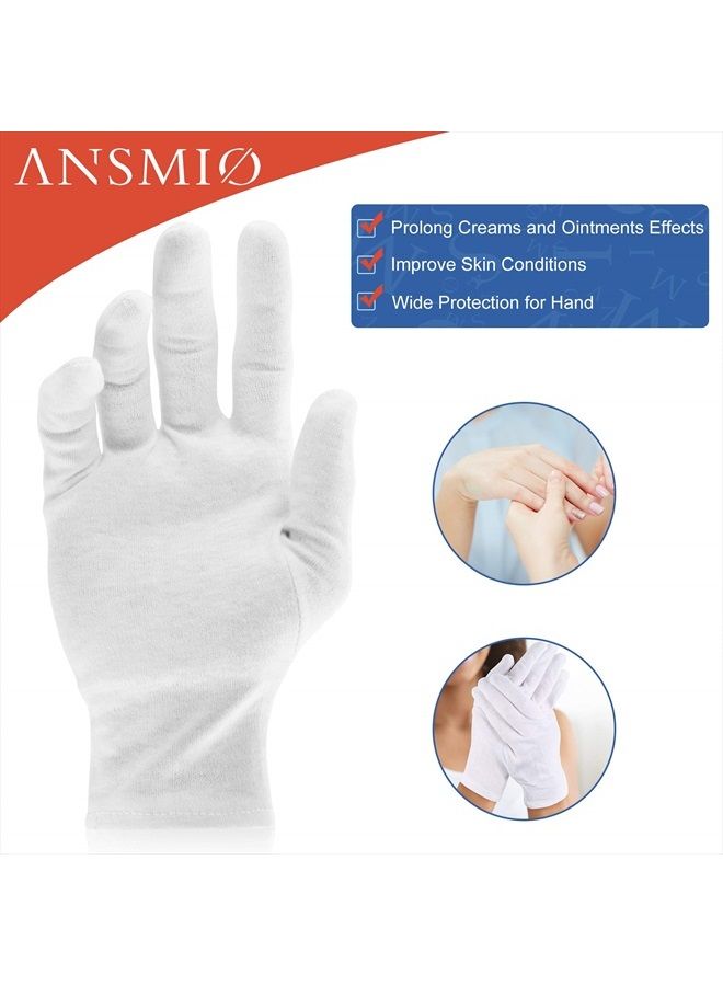 ANSMIO 12 Pairs Cotton Gloves, White Gloves for Dry Hands, Cotton Gloves for Eczema, Moisturizing Night Gloves, White Gloves 100% Cotton, Size M (12 Pairs) - Image 3