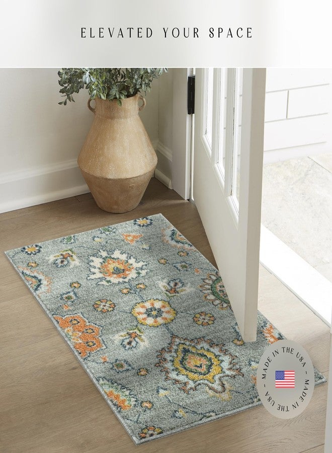 مابلز راغز سجاد مطبخ مابلز روجز فلور ذو الزخارف العصرية، مانع للانزلاق، مناسب للمناطق المميزة [صنع في الولايات المتحدة الأمريكية]، رمادي لامع، 2.6 × 3.10 قدم - Image 2