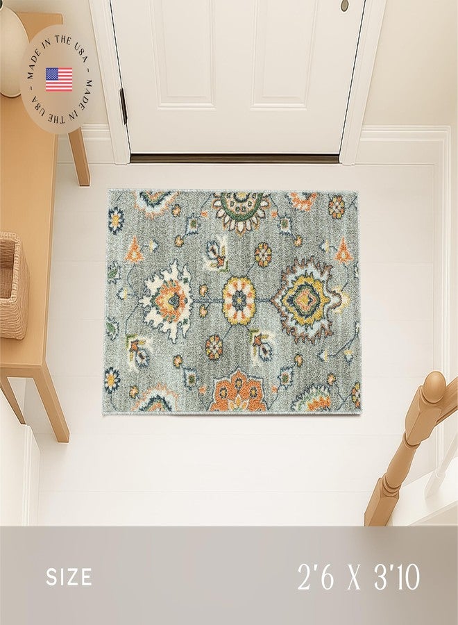 مابلز راغز سجاد مطبخ مابلز روجز فلور ذو الزخارف العصرية، مانع للانزلاق، مناسب للمناطق المميزة [صنع في الولايات المتحدة الأمريكية]، رمادي لامع، 2.6 × 3.10 قدم - Image 3