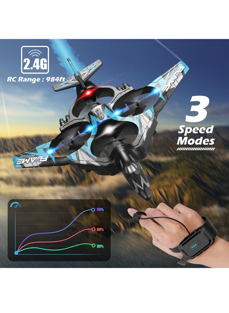 SYOSI - Remote Control Drone for Kids Gesture RC Stealth Raptor Airplane Quadcopter Fighter Jet with Light Spray 360° Flip Beginner Big Plane Toy Boys 1 Battery 984FT - Image 1