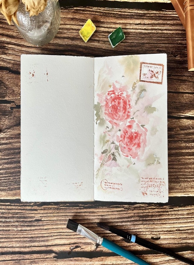 tumuarta Watercolor Sketchbook, 7.5x5", 140 LB, 300GSM, 100% Cotton Paper, Cold Press, 24 Sheets,48 Pages, Watercolor Journal for Use As Travel Sketch Book and Mixed Media Pad On The Go - Image 5