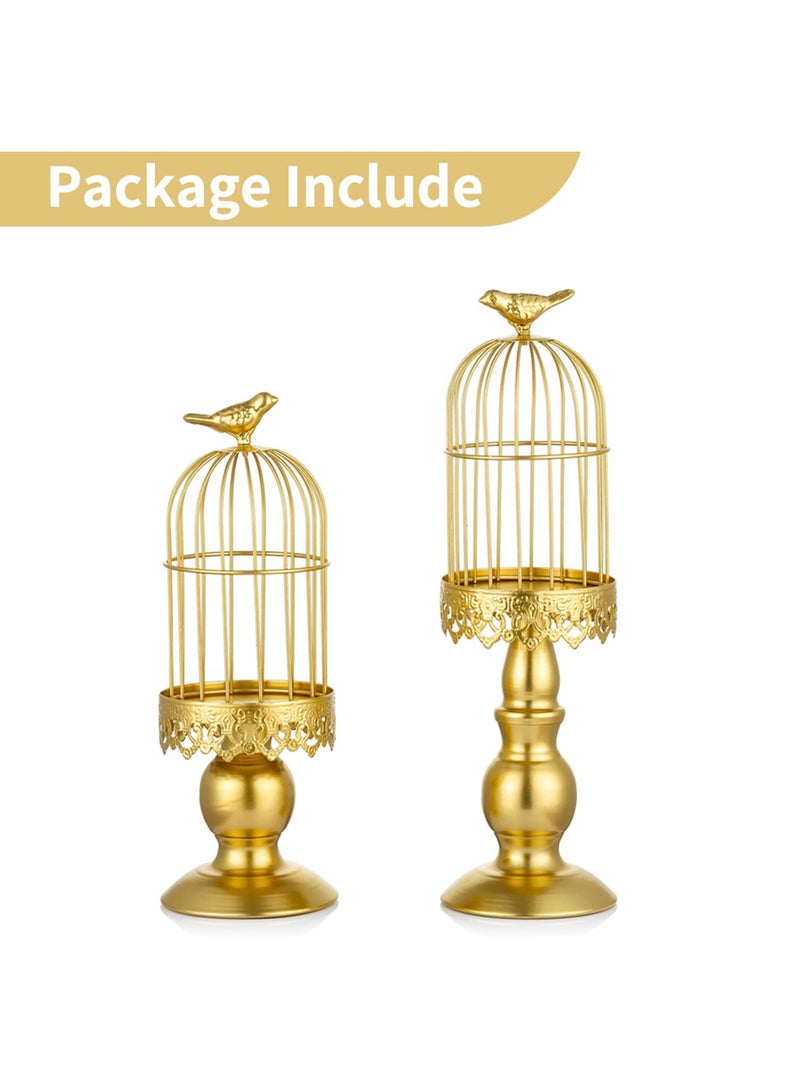 SYOSI Candle Holders for Pillar Candles, Decorative Metallic Bird Cage Ornament Gold Vintage Candlestick Holders Set of 2 for Tables Bedroom Cafe Table Home Decor Wedding - Image 3