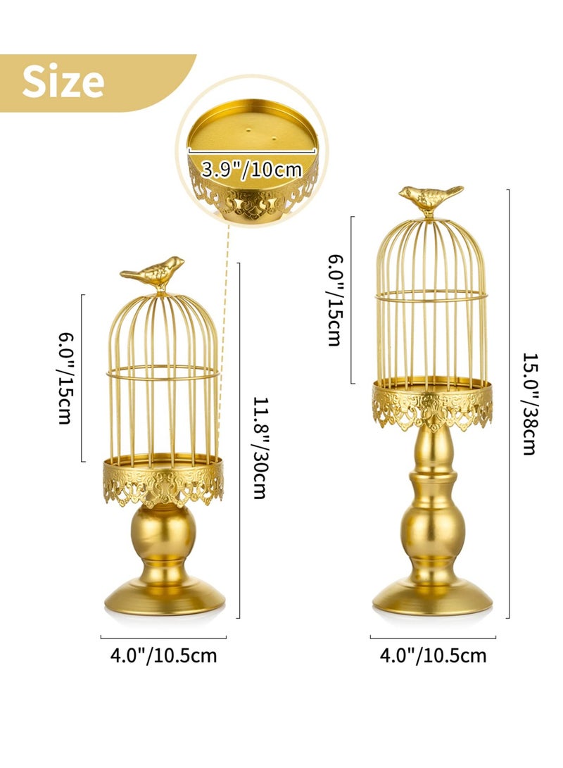 SYOSI Candle Holders for Pillar Candles, Decorative Metallic Bird Cage Ornament Gold Vintage Candlestick Holders Set of 2 for Tables Bedroom Cafe Table Home Decor Wedding - Image 5