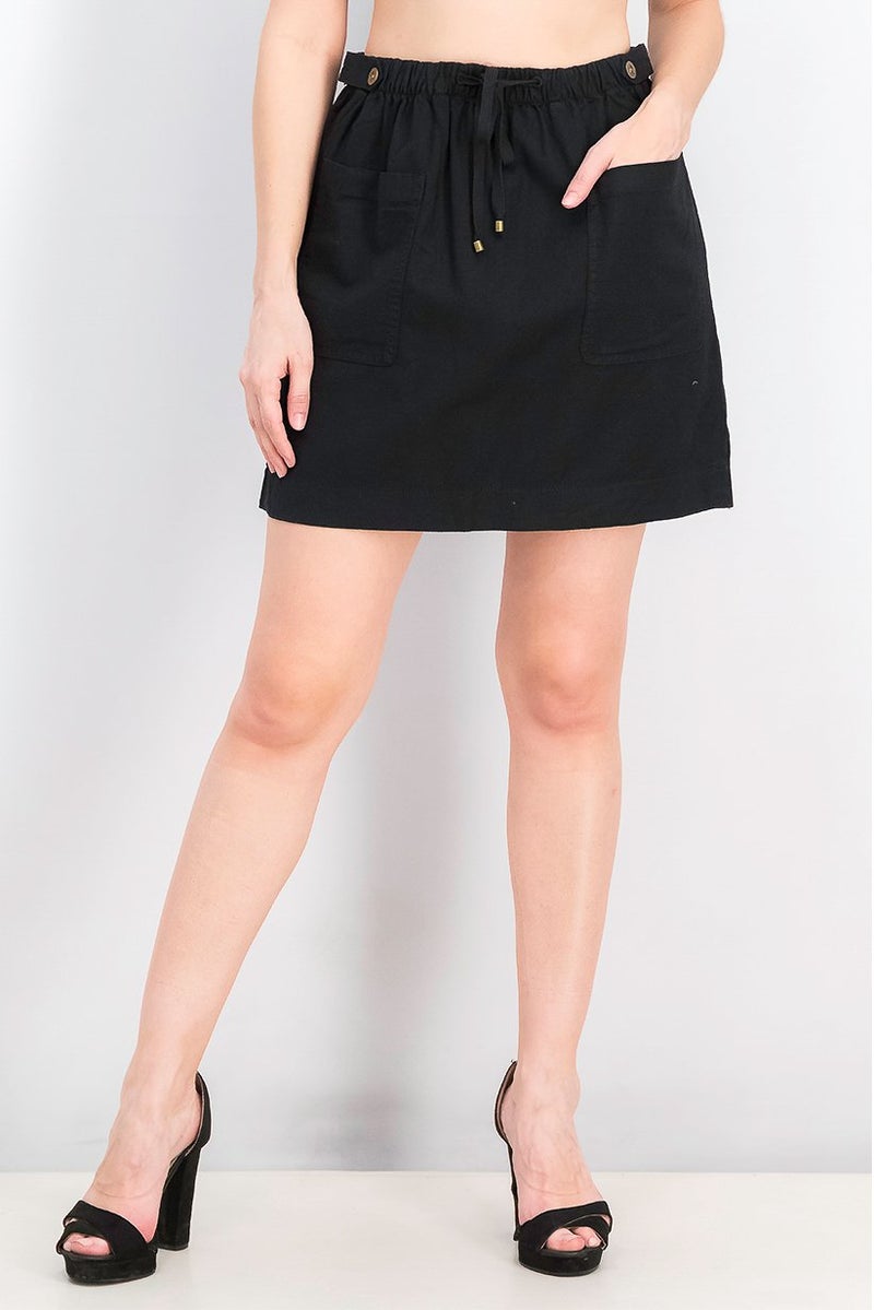 EDC تنورة قصيرة سوداء نسائية بخيوط قابلة للسحب على شكل حرف A - Image 1