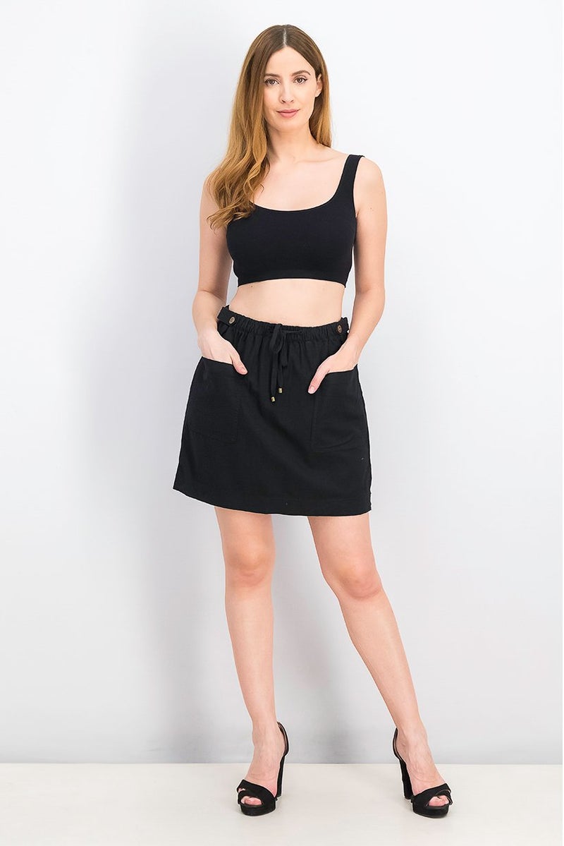 EDC تنورة قصيرة سوداء نسائية بخيوط قابلة للسحب على شكل حرف A - Image 4