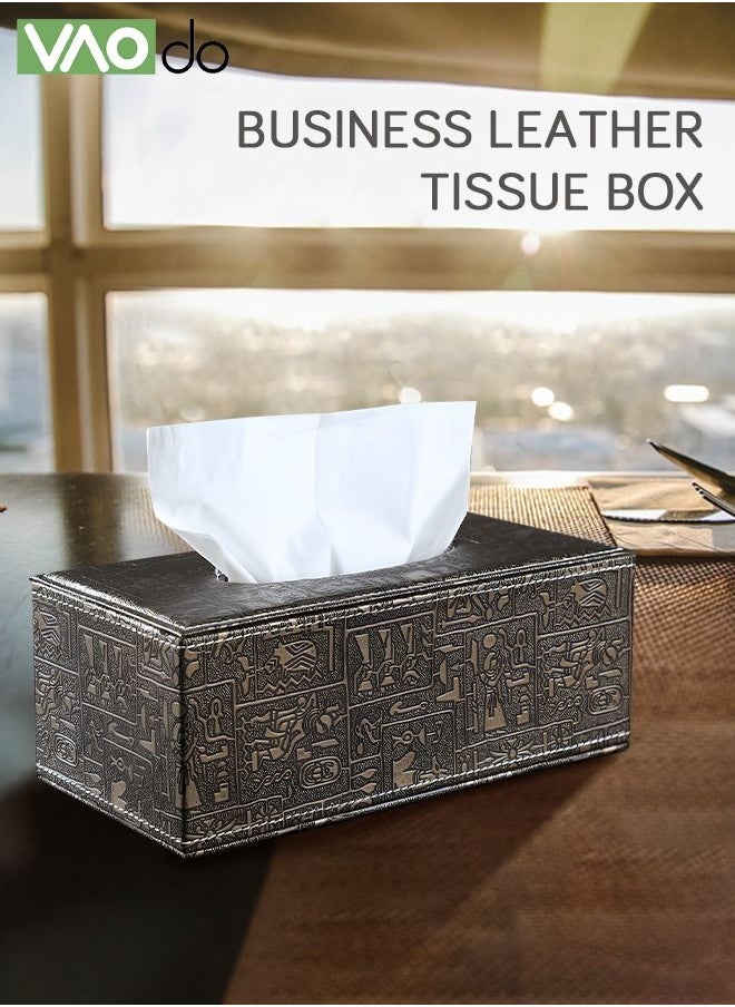 VAOdo - Leather Tissue Holder Vintage Pattern Tissue Storage Box 12*24*9.5CM - Image 1