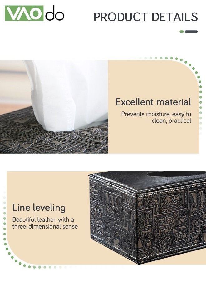 VAOdo - Leather Tissue Holder Vintage Pattern Tissue Storage Box 12*24*9.5CM - Image 1