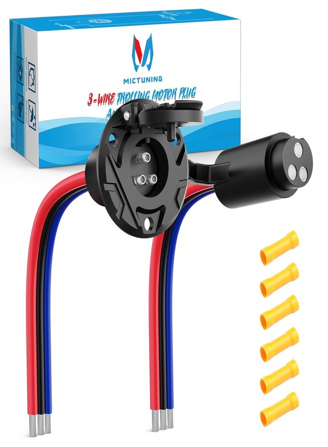 MICTUNING 3-Wire Trolling Motor Plug & Receptacle, 12-24V 10 AWG, Male Female Quick Connect for Marine Boat Yacht Minn Kota MotorGuide Newport, Waterproof Dustproof Cover, 6pcs Butt Connectors - Image 1