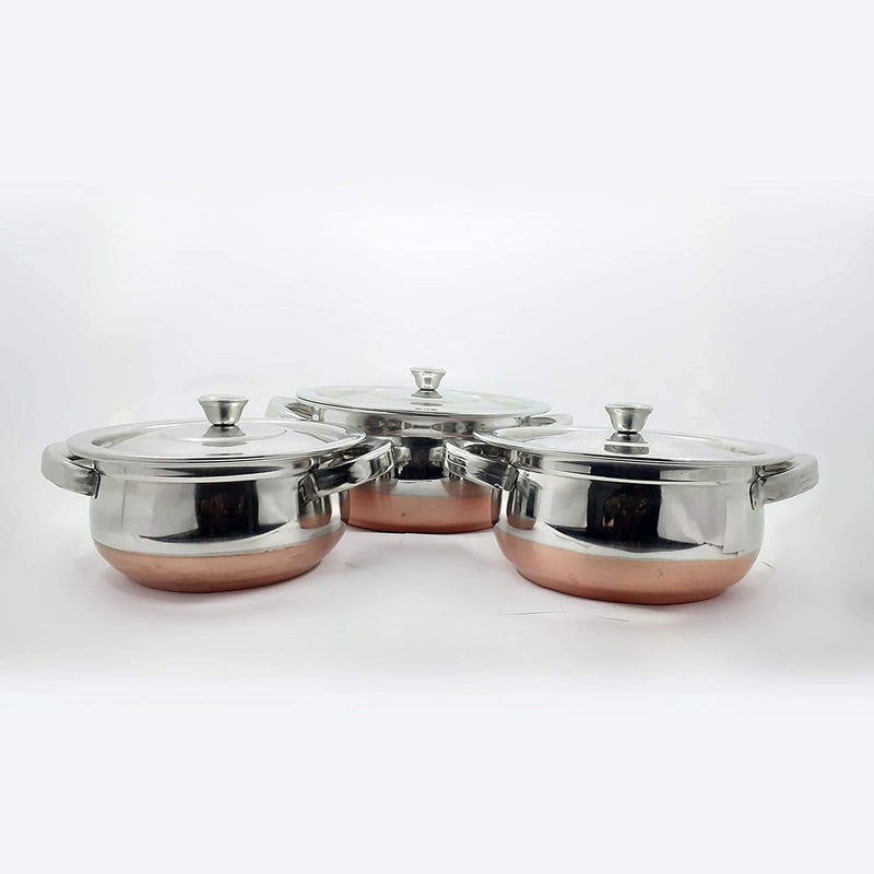 Jorex Mart Kadhai Handi with Handle Unique Handi Set Stainless Steel Copper Bottom Kitchen Serving, Cooking Bowl 3-Pieces Biryani Handi Kadhai with Handle - Image 5