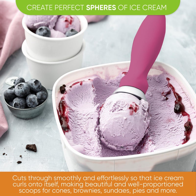 Spring Chef Heavy Duty Metal Ice Cream Scoop with Non-Slip Handle, Premium Ice Cream Spade for Frozen Yogurt, Gelato, Sorbet, Sundae, Melon, Cookie Dough - Dishwasher Safe Kitchen Tool - Magenta - Image 4