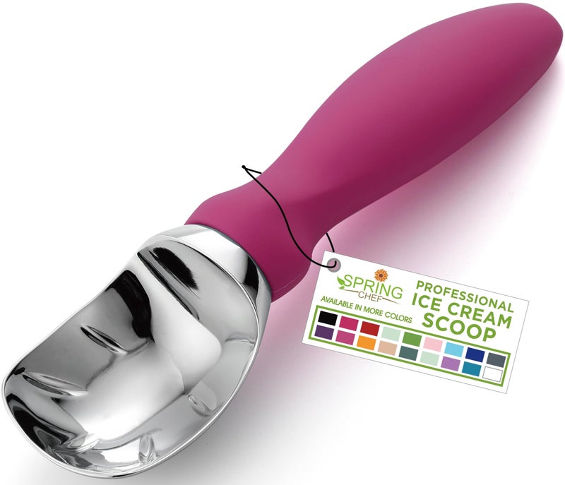 Spring Chef Heavy Duty Metal Ice Cream Scoop with Non-Slip Handle, Premium Ice Cream Spade for Frozen Yogurt, Gelato, Sorbet, Sundae, Melon, Cookie Dough - Dishwasher Safe Kitchen Tool - Magenta - Image 1