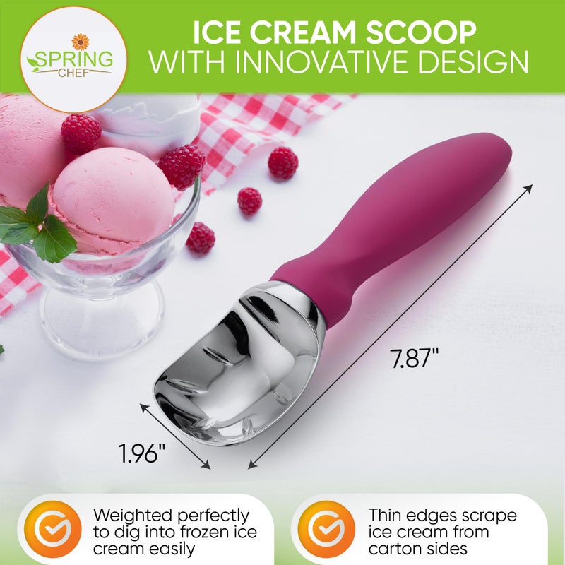 Spring Chef Heavy Duty Metal Ice Cream Scoop with Non-Slip Handle, Premium Ice Cream Spade for Frozen Yogurt, Gelato, Sorbet, Sundae, Melon, Cookie Dough - Dishwasher Safe Kitchen Tool - Magenta - Image 2