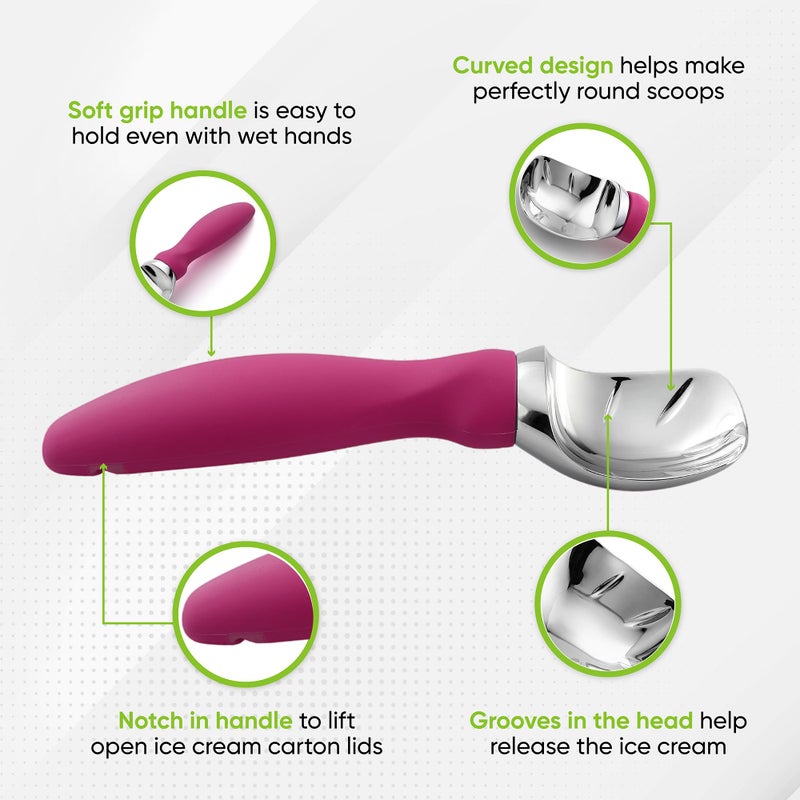 Spring Chef Heavy Duty Metal Ice Cream Scoop with Non-Slip Handle, Premium Ice Cream Spade for Frozen Yogurt, Gelato, Sorbet, Sundae, Melon, Cookie Dough - Dishwasher Safe Kitchen Tool - Magenta - Image 3